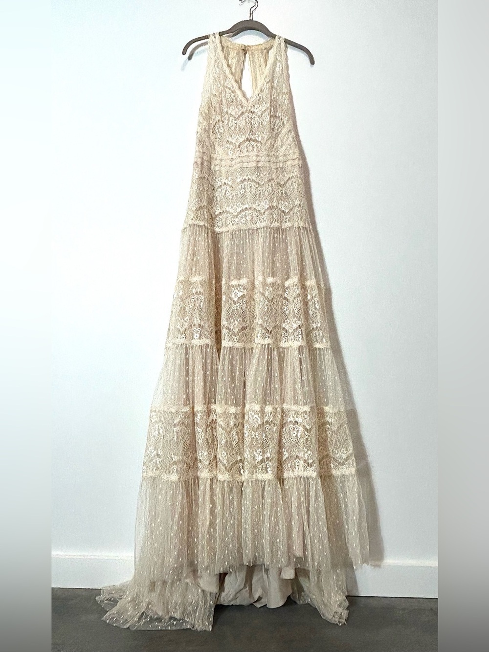 NWT Galina WG3956 Champagne Lace Boho Wedding Dress Gown Size 12